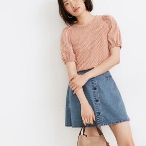 Madewell Floral Jacquard Puff Sleeve Tee Large Burnt Orange Pumpkin